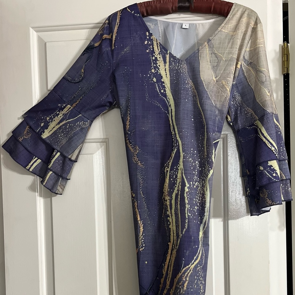 Chic Purple and Gold Ruffle Sleeve Dress